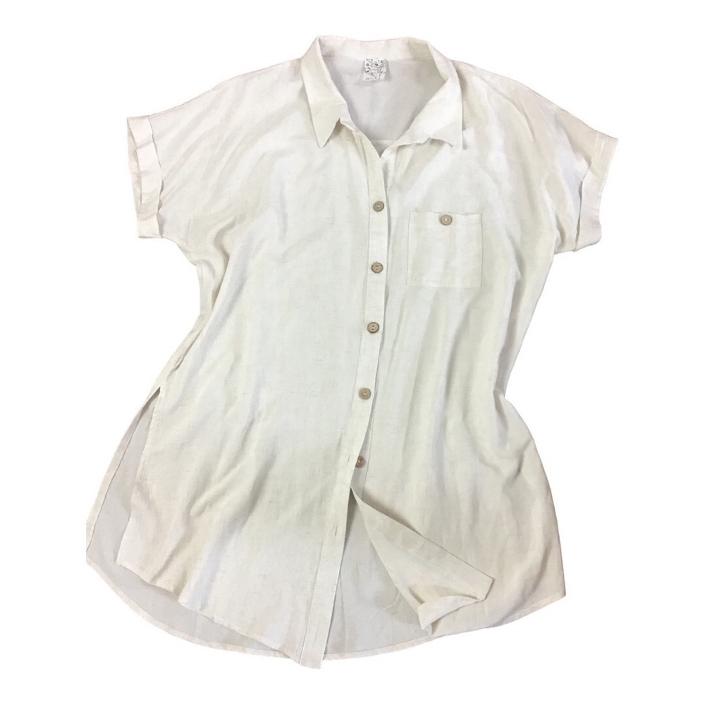 NAÏF Cream Rayon/Linen Tunic Button Front Tunic Blouse Size XL